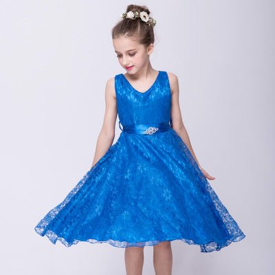 Kids girls blue lace dress costume, children dress wholesale.