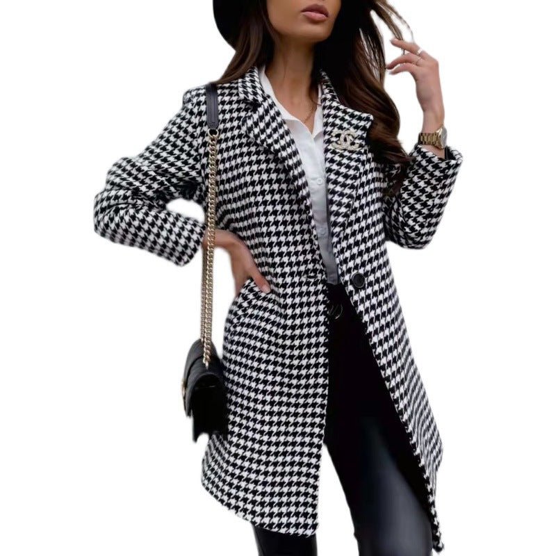 Long Sleeved Lapel One Button Slim stylish Fit checkered Blazer - GIGI & POPO