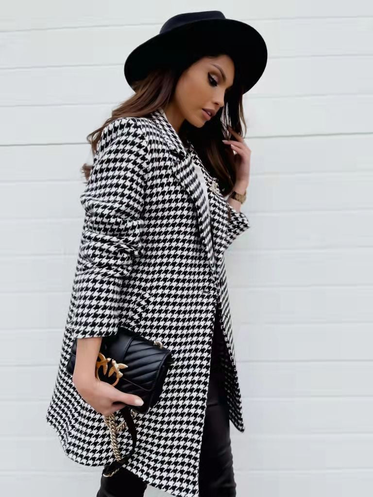 Long Sleeved Lapel One Button Slim stylish Fit checkered Blazer - GIGI & POPO