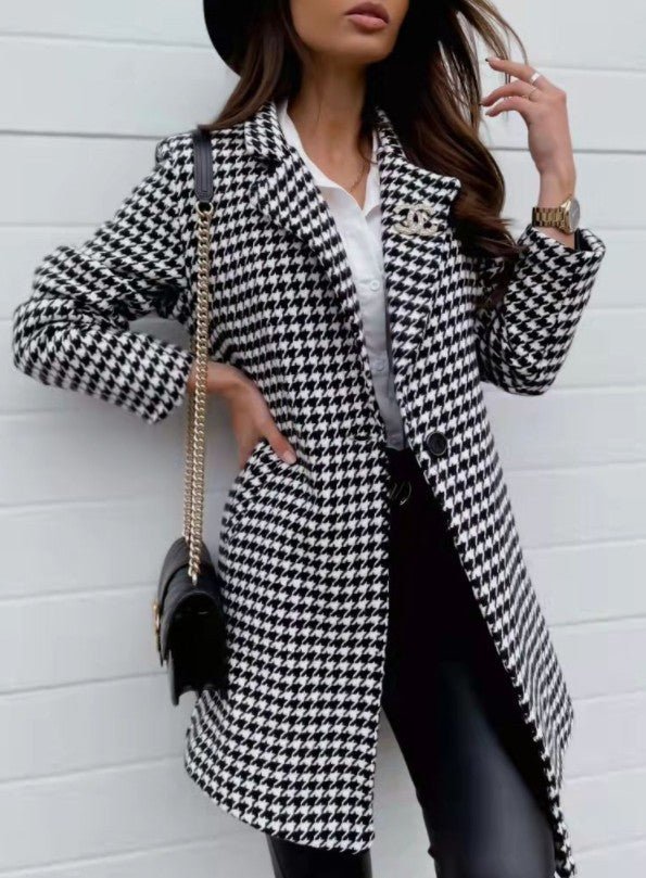 Long Sleeved Lapel One Button Slim stylish Fit checkered Blazer - GIGI & POPO