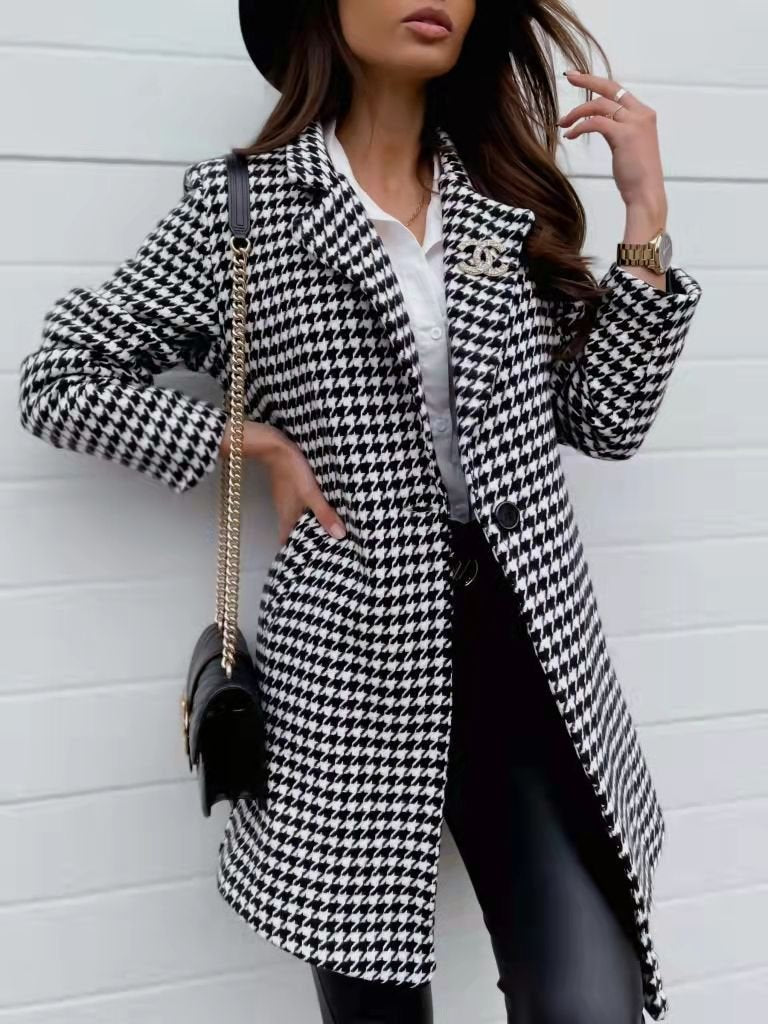 Long Sleeved Lapel One Button Slim stylish Fit checkered Blazer - GIGI & POPO