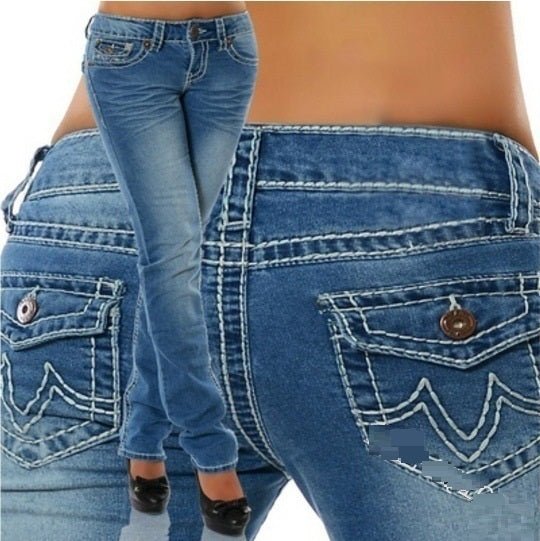 Low Rise Solid Double Pocket Topstitched Casual Jeans - GIGI & POPO - Jeans -