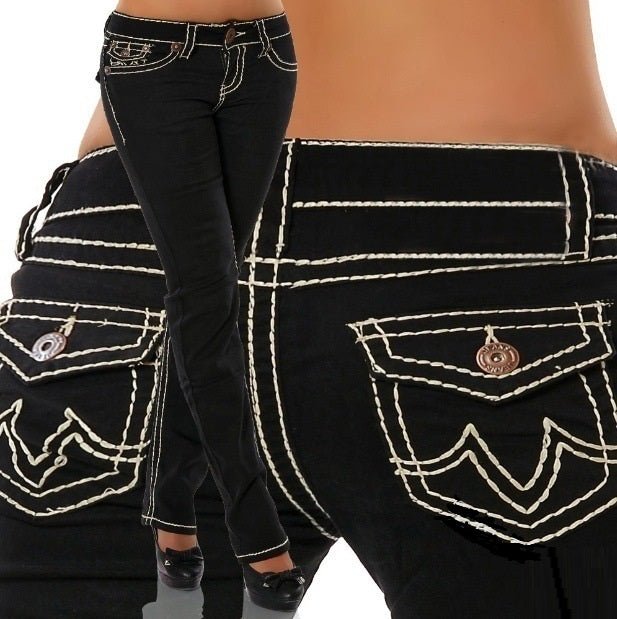 Low Rise Solid Double Pocket Topstitched Casual Jeans - GIGI & POPO - Jeans -