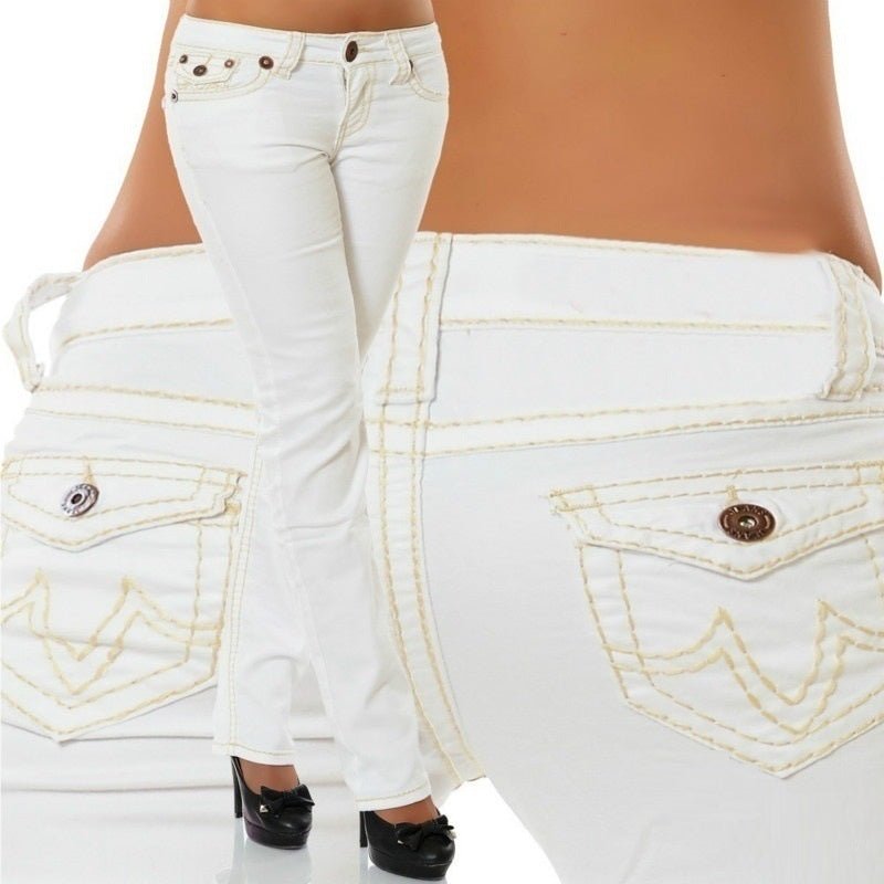 Low Rise Solid Double Pocket Topstitched Casual Jeans - GIGI & POPO - Jeans -