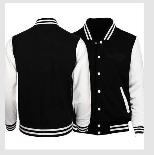 Men's baseball jacket with contrasting sleeves, classic bomber style.