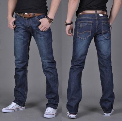 Men's denim long pants, stylish straight-leg design, front and back view.