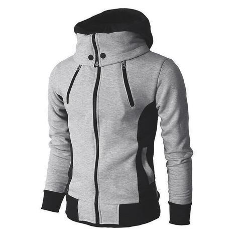 Men's High-Necked Hooded Jacket - GIGI & POPO - Men Hoodies & Jackets - Lightgray / S