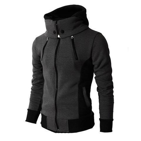 Men's High-Necked Hooded Jacket - GIGI & POPO - Men Hoodies & Jackets - Darkgrey / XXL