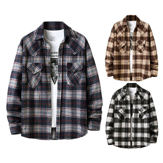 Men's Long Sleeve Flannel Plaid Shirt - GIGI & POPO
