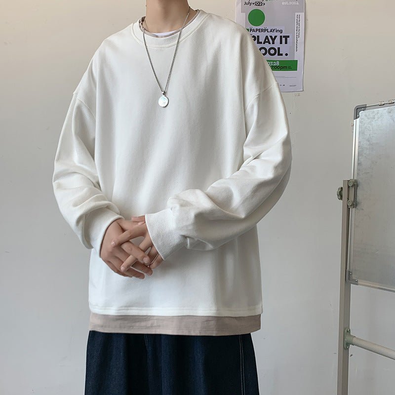 Men's Loose Round Neck Pullover T-shirt - GIGI & POPO - Men Hoodies & Jackets - White / M