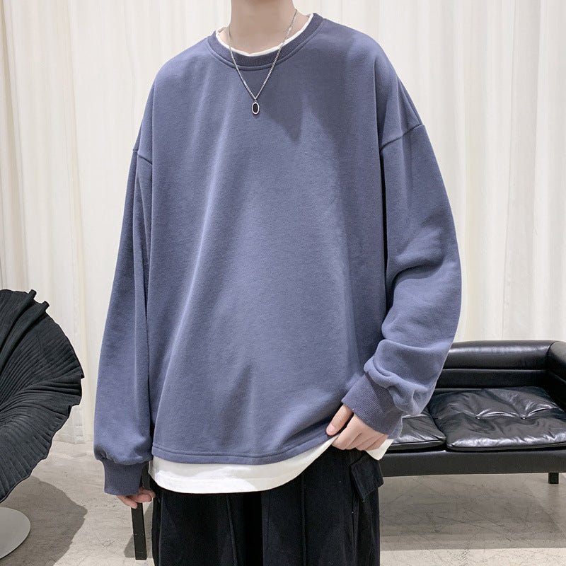 Men's Loose Round Neck Pullover T-shirt - GIGI & POPO - Men Hoodies & Jackets - Grey Blue / M