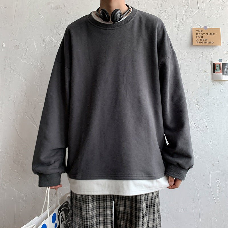 Men's Loose Round Neck Pullover T-shirt - GIGI & POPO - Men Hoodies & Jackets -