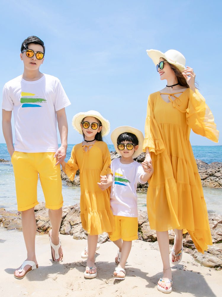 Parent-child Culottes Summer A Family Of Three Four Seaside Vacation Photo Loose Beach Dress Family Suit - GIGI & POPO