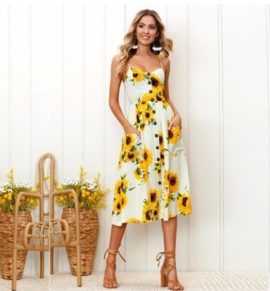 Printed strap dress - GIGI & POPO - Women - White pineapple / S