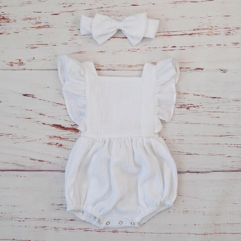 Ruffle Gauze Romper with Bow Headband - GIGI & POPO - Baby & Toddler -