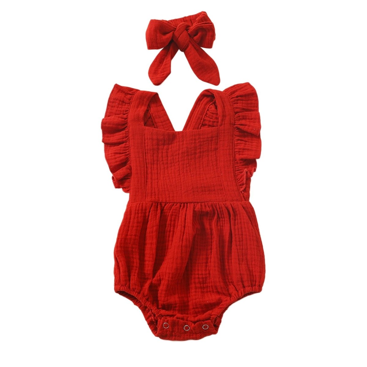 Ruffle Gauze Romper with Bow Headband - GIGI & POPO - Baby & Toddler - Red / 6M