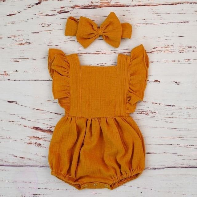 Ruffle Gauze Romper with Bow Headband - GIGI & POPO - Baby & Toddler -
