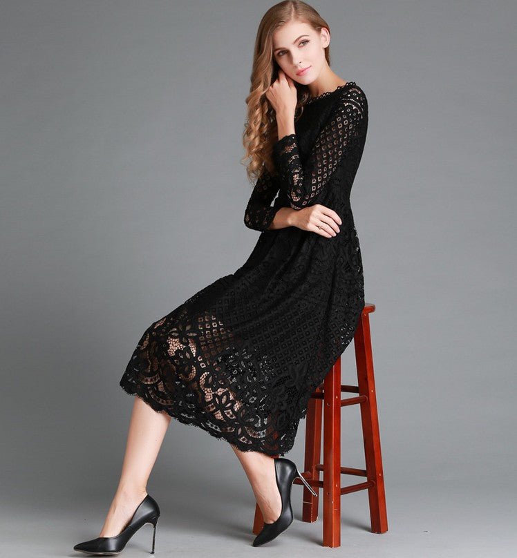Runway Maxi Long-Sleeved Lace Dress - GIGI & POPO