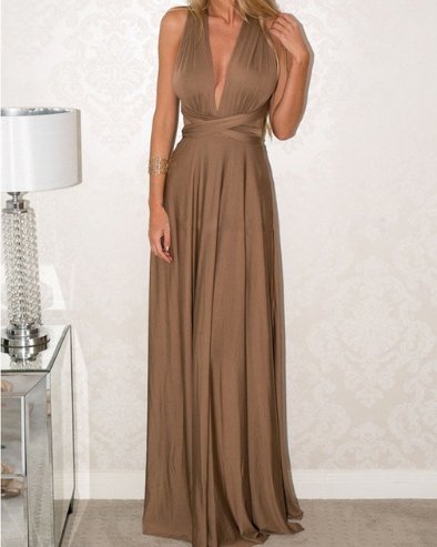Sexy Women Bandage Convertible Boho Maxi Dress - GIGI & POPO - Dress - Brown / XL