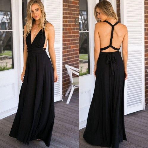 Sexy Women Bandage Convertible Boho Maxi Dress - GIGI & POPO - Dress - Black / XL