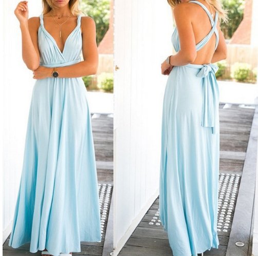 Sexy Women Bandage Convertible Boho Maxi Dress - GIGI & POPO - Dress - Light Blue / L