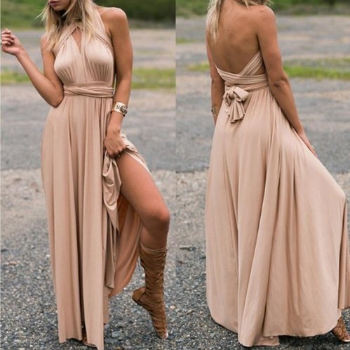Sexy Women Bandage Convertible Boho Maxi Dress - GIGI & POPO - Dress - Beige / L