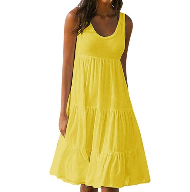 Sleeveless round neck splicing large beach skirt - GIGI & POPO - Women - yellow / M