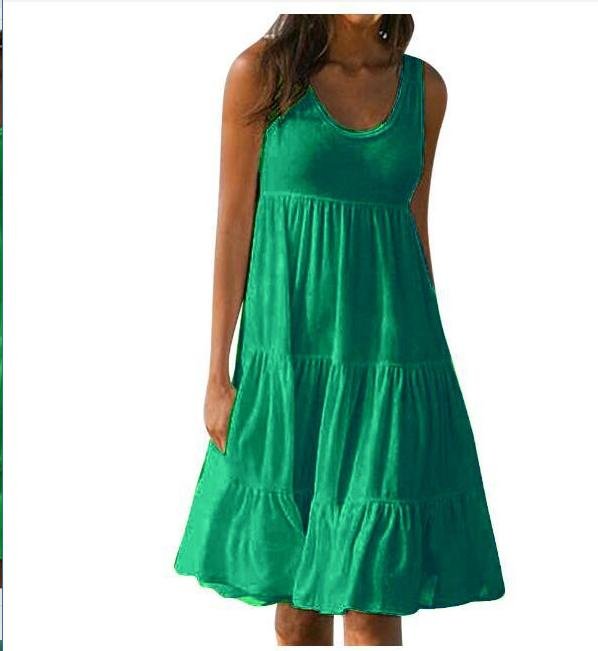 Sleeveless round neck splicing large beach skirt - GIGI & POPO - Women - Green / XXL