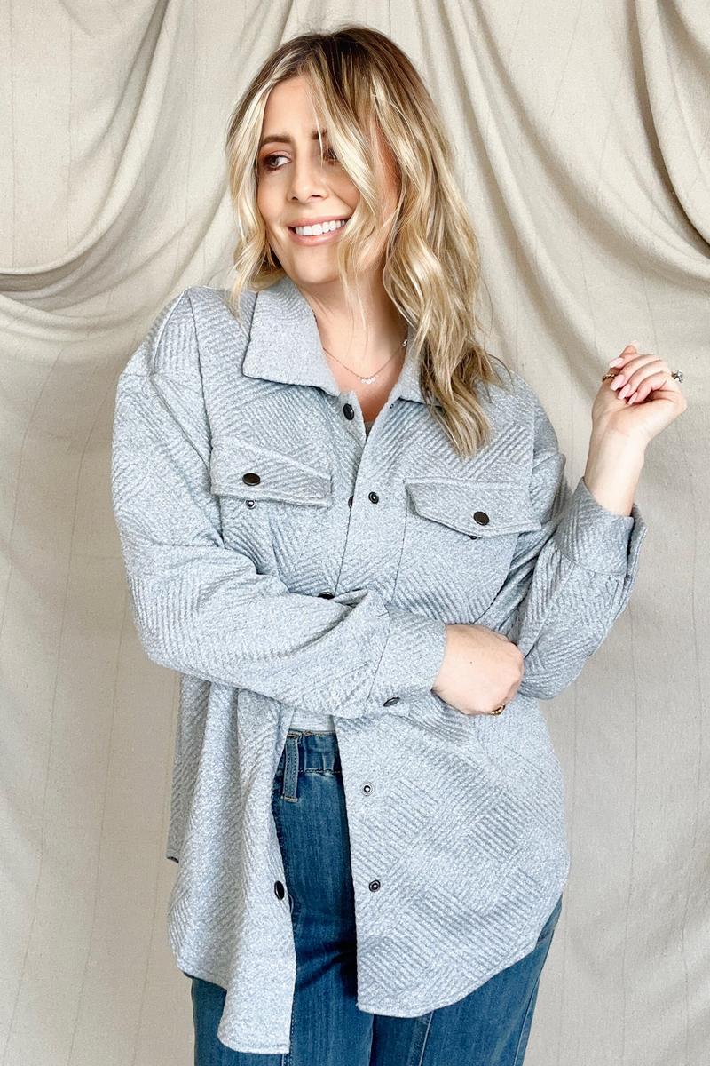 Solid Textured Flap Pocket Buttoned Shacket - GIGI & POPO
