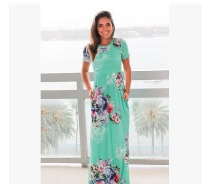 Spring and summer long-sleeved elastic waist flower print dress long skirt - GIGI & POPO - Women - Green 2style / 3XL