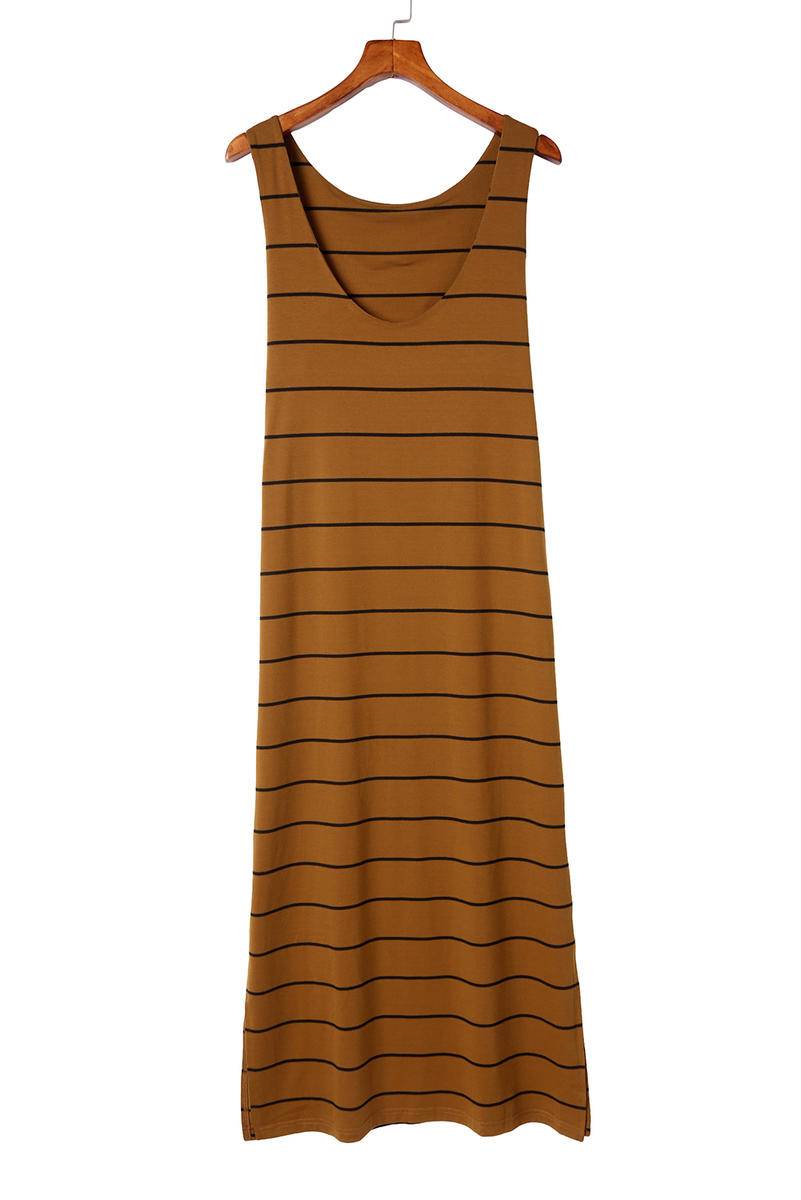 Striped Reversible Maxi Tank Dress With Side Slits - GIGI & POPO