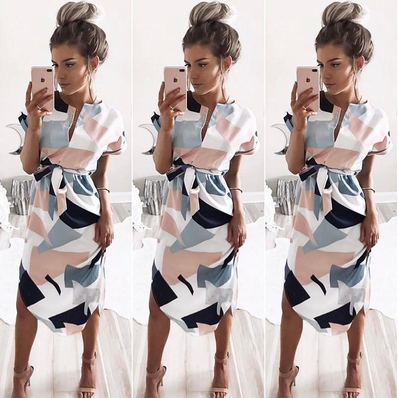 V-Neck Printed Dress with milk silk fabric and tie-dye pattern.