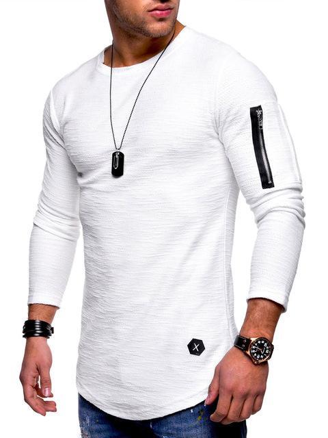 Virtue Casual Shirt in white with long sleeves and zipper detail.