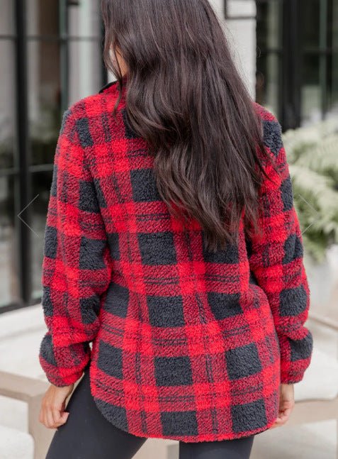 Women's Fashion Plaid Plush Pullover Sweater - GIGI & POPO