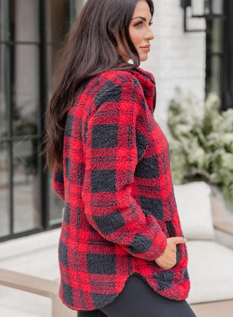 Women's Fashion Plaid Plush Pullover Sweater - GIGI & POPO