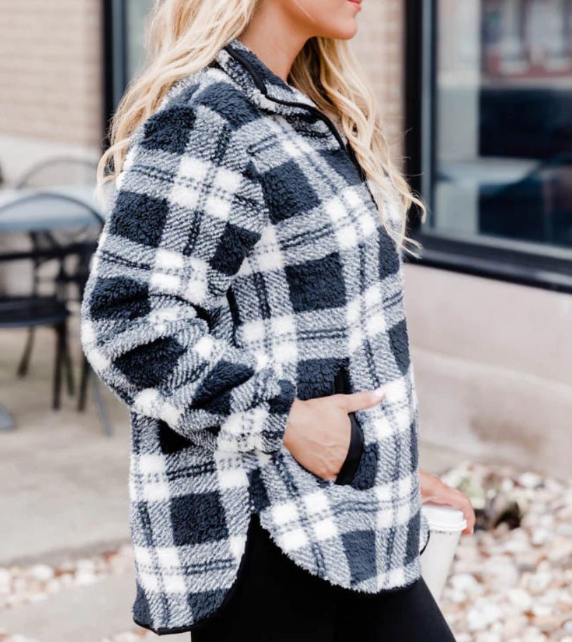 Women's Fashion Plaid Plush Pullover Sweater - GIGI & POPO