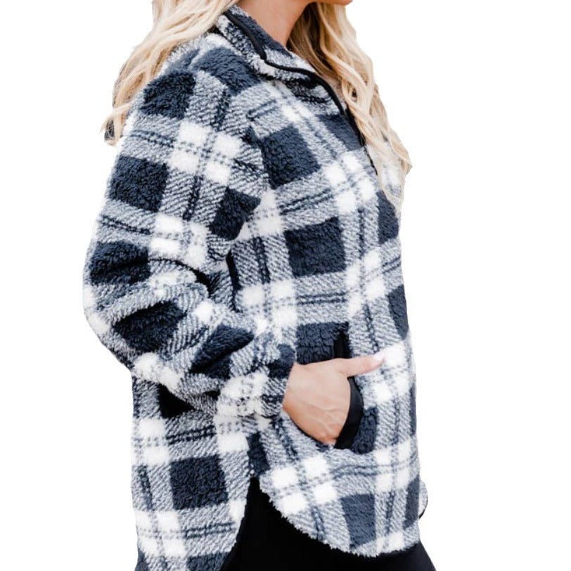 Women's Fashion Plaid Plush Pullover Sweater - GIGI & POPO