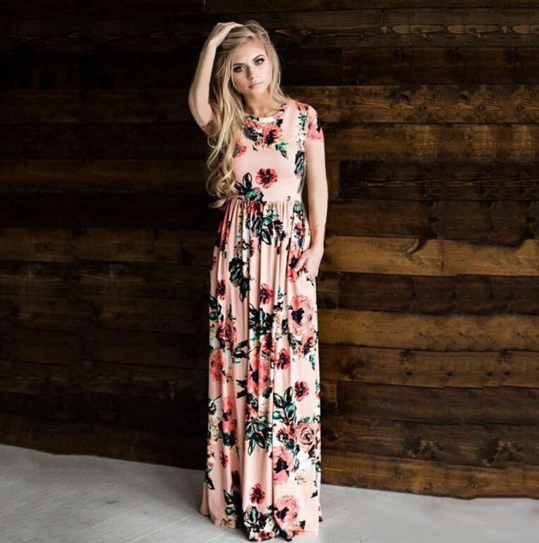Women's Flower Printing Maxi Dress - GIGI & POPO - Women - Pink / XXL