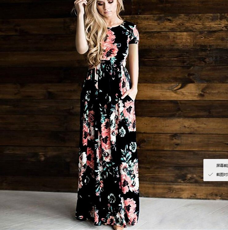 Women's Flower Printing Maxi Dress - GIGI & POPO - Women - Black / L