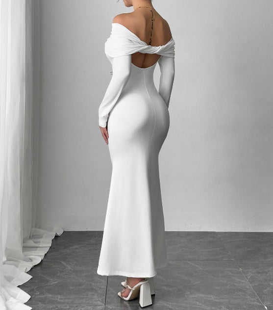 White One Shoulder Backless Slim Fit Dress