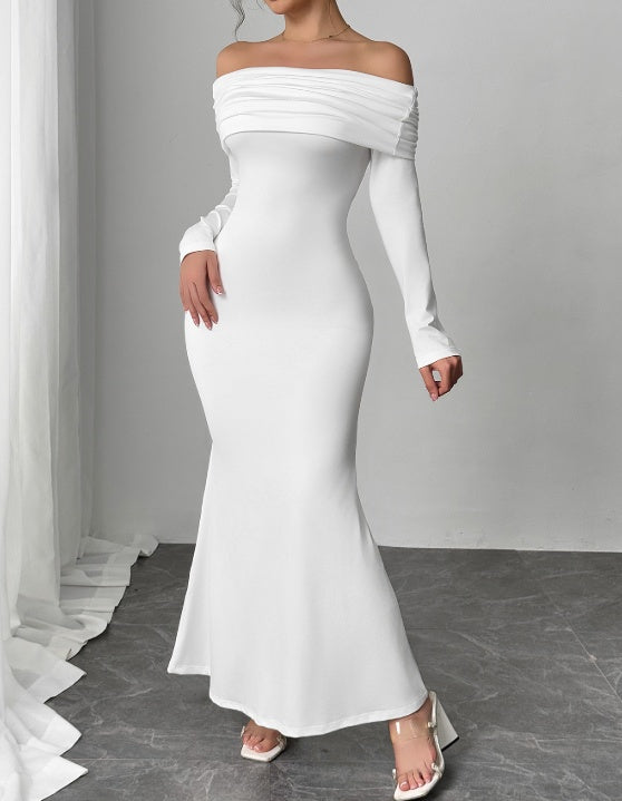 White One Shoulder Backless Slim Fit Dress