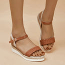 Thick-soled Braided Design Sandals Linen Buckle Wedges Shoes