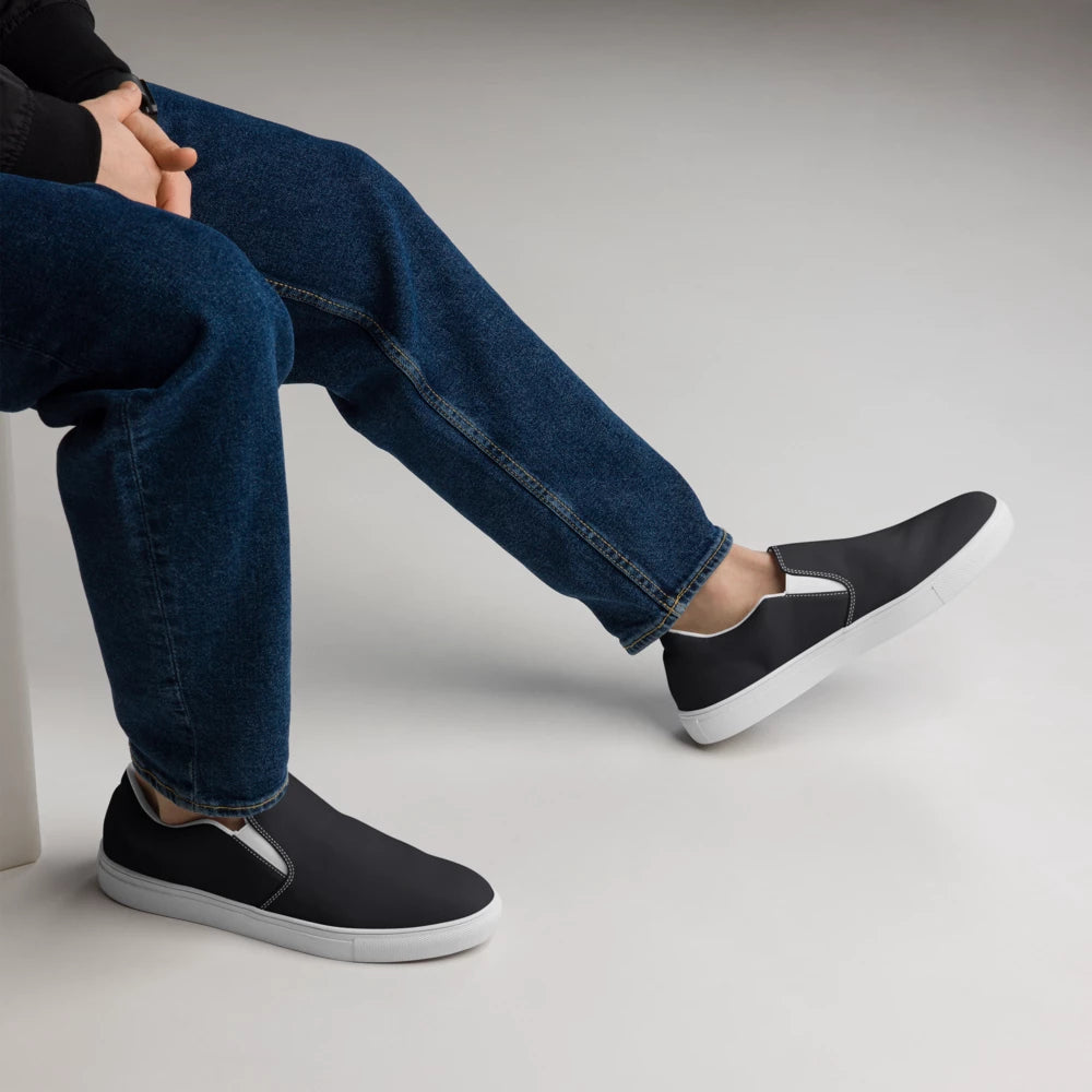 Men's Slip-On Black on White Canvas Shoes
