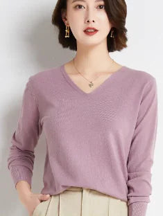 Women's V-neck Wool Sweater (One Piece)