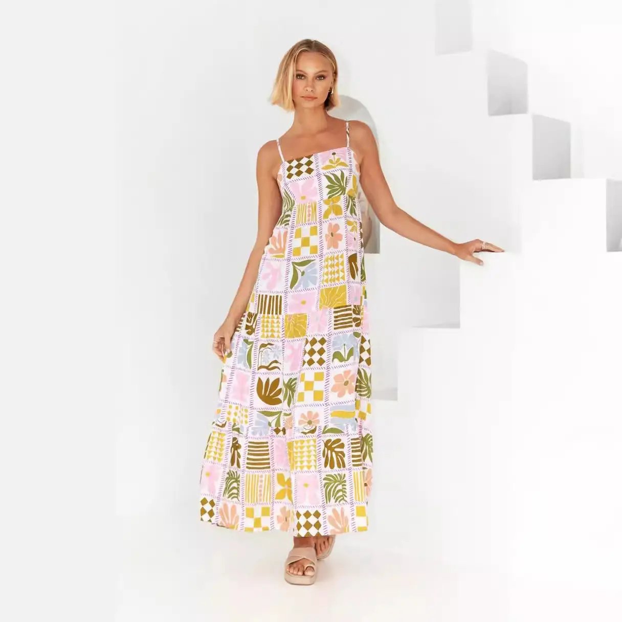 Printed Personalized Back Cutout Sling Dress