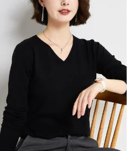 Women's V-neck Wool Sweater (One Piece)