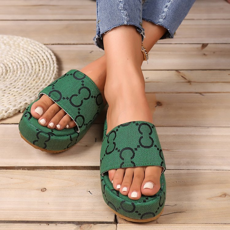 Print Thick-soled Flat Slippers