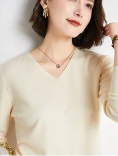 Women's V-neck Wool Sweater (One Piece)