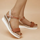 Thick-soled Braided Design Sandals Linen Buckle Wedges Shoes