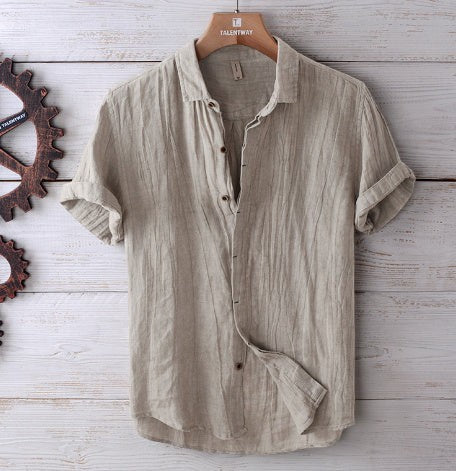Men's Fashion Solid Color Retro Distressed Linen Shirt